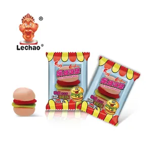 Bon goût Fudge Burger Forme Halal Guimauve Gummy rempli Hamburger Gelée Bonbons En Vrac