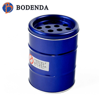 Cenicero de hojalata azul con forma de barril personalizado con agujeros Cenicero de metal redondo para cigarrillos | Soporte para cenizas de hojalata sin humo OEM