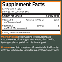 Comprimés de Vitamine K2 MK7 D3 2-en-1 OEM, Sans OGM, Sans Gluten, Sans Soja, 360 Comprimés, Bouteille Noire, Complément Alimentaire en Gros