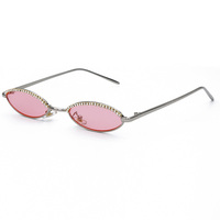 Lunettes de soleil rétro de créateur, petit cadre ovale en métal, couleur or, verres unisexes, mode vintage, strass, UV400