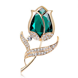 ダンランコサージュ韓国風ファッションフラワーラインストーンブローチチューリップガラスブローチ2024 - Product Image 2