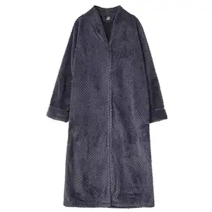 Atacado Extra Longo Sleepwear Zíper Frontal Completa Tornozelo Comprimento de Seda Encobrimento Frente Zip Fleece Robe Salão Roupão de Banho Para Casal