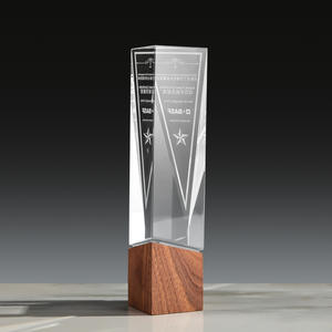 Trofeo de madera de cristal Regalo de negocios Premio de cristal en blanco Grabado láser personalizado Trofeo de cristal con base de madera - Product Image 3