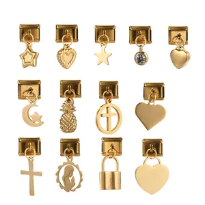 2023 gold plated mixed styles fashion wholesale stainless steel Italian pendant charm heart cross diy bracelet charms