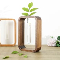 Ornement de table, tube à essai plante hydroponique plante de propagation de fleurs vase en bois verre cristal vases en bois pour la décoration de la maison