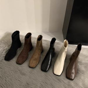 Botas de Mujer Otoño-Invierno 2026, Minimalistas, de Cuero Suave, Punta Cuadrada, Tacón Bajo, Cierre Trasero, Planas, Ajustadas, Estilo Martin - Product Image 3