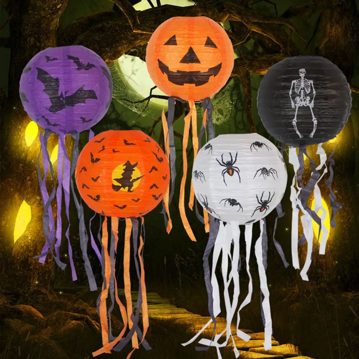 Lễ Hội ma ngôi nhà ma ám phát sáng treo Đèn Lồng Giấy cầm tay Halloween đèn lồng bí ngô