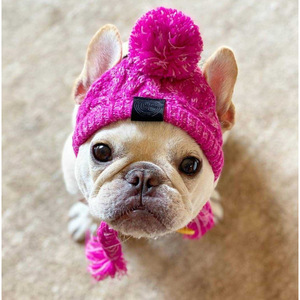 Gorro para Perro con Pompón, Gris, de Lana Tejida, para Invierno, para Bulldogs Franceses, Pugs y Perros Grandes, Ropa para Mascotas - Product Image 2