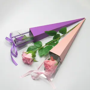 Boîte d'emballage de rose de saint-valentin, boîte-cadeau de fleur simple, boîte à fleurs transparente faite à la main, vente en gros - Product Image 5