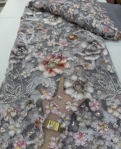Tela de Encaje Romántica con Flores Primaverales, Encaje Francés Bordado <span class=keywords><strong>a</strong></span> <span class=keywords><strong>Mano</strong></span>, Material de Alta Calidad para Vestidos de Noche - Product Image 5