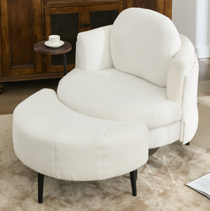 Modern White Fabric <b>Sofa</b> Chair with Footrest <b>Stool</b> for Apartment and Villa Living Room Leisure Use-Soft Durable Design - Product Image 1