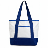 Lot de 16 sacs fourre-tout en toile importés, avec poche extérieure, 18 pouces, réutilisables pour le shopping, les courses, DIY, vierges, pour femmes et mères, longs (Bleu)