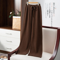 Pantalon large en cachemire tricoté pour femme, taille haute, ample, avec cordon de serrage, décontracté, coupe droite, vente en gros
