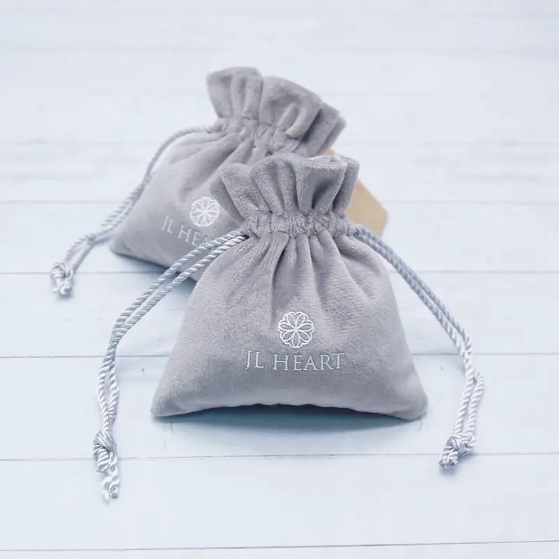 Sang Trọng Nhung Mềm Pouch Bao Bì Ánh Sáng Màu Xám Dây Kéo Bán Buôn Tùy Chỉnh Túi Đồ Trang Sức