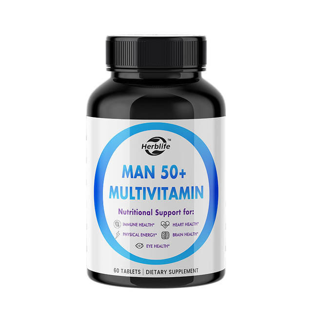 Private Label OEM Men's 50+ Multivitamin Tablets Supplement with Vitamins A, C, E, B6, B12 Calcium & Vitamin D for Immune Health