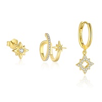 Nouveau 925 Sterling Silver Fashion Jewelry Brilliant Zircon Stud Star Deco Boucles d'oreilles Ensembles pour les femmes