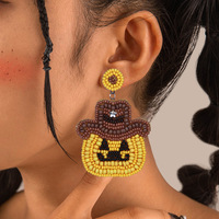 Boucles d'oreilles en perles de citrouille Halloween Cowboy faites à la main de vente chaude