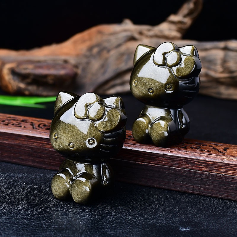 オブシディアンキティ Natural Obsidian Kitty Cat Figurine Crystal Rough Stone Carving