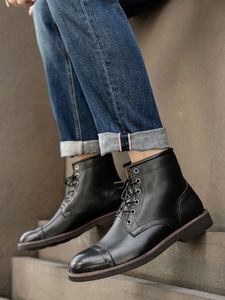 Botas <span class=keywords><strong>Chelsea</strong></span> de Tobillo para Hombre, con Cordones, de Cuero Genuino, Planas, Suaves, Diseño Moderno - Product Image 4