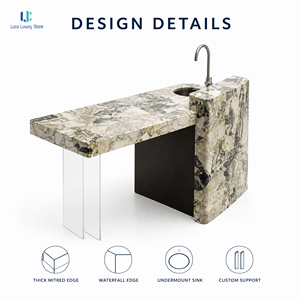 Isla de <span class=keywords><strong>Cocina</strong></span> de Mármol Verde Esmeralda Luca |   Base de Acrílico con Tapa de Mármol Natural, Esquinas Redondeadas, Pulido, Flotante, Hecho a Medida, OEM, ODM - Product Image 4