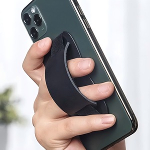 U-Shaped <b>Phone</b> Grip With Elastic Strap Adhesive Back Leather Black Ergonomic Design For One Handed Use Mobile <b>Phone</b> <b>Holder</b> - Product Image 1