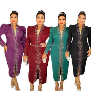 G.O.L.D Cross Border E-Commerce European American Fashion Women's Plus Size <span class=keywords><strong>OL</strong></span> Commuting Dress Hot Stamping Nail Beads Autre - Product Image 1