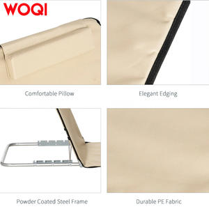 Fauteuil inclinable pliable d'extérieur Woqi, tissu Oxford blanc cassé, plage, camping, pique-nique, design minimaliste, 134x48x45 cm - Product Image 3