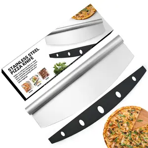 Hoge Kwaliteit Pizza Tool Handheld Rvs Scherpe Pizza Cutter Pizza Rocker Mes Met Plastic Beschermhoes