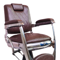 Fauteuil de barbier hydraulique vintage en cuir marron inclinable avec repose-pieds pour salon de coiffure