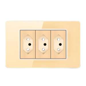 Enchufe de pared con interruptor de luz, doble USB tipo C, estándar brasileño, de vidrio templado, con tres entradas de corriente. - Product Image 1