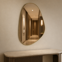 Miroir mural irrégulier, cadre fin doré, forme organique, miroir asymétrique pour entrée, couloir, décoration minimaliste moderne
