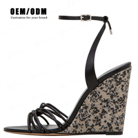 Sandales compensées pour femmes Taodu avec logo personnalisé, grandes tailles 34-46, imprimé serpent, semelle épaisse, bride cheville, bout ouvert, plateforme et talon épais