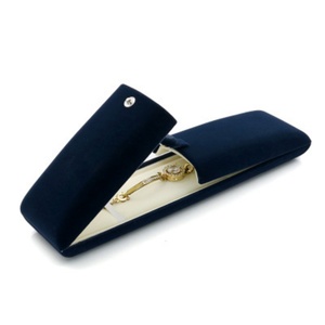 Luxury Double Doors Velvet Jewelry Box Dark Blue Dual Size Open Jewelry Velvet Box with Snap Jewelry Packaging Box with logo - Product Image 5