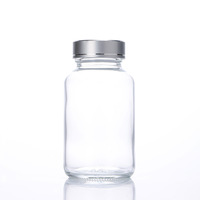 Bouteille en verre vitaminée à large ouverture bouteille en verre transparent 50ml 60ml 80ml 100ml 120ml 150ml 200ml bouteille capsule avec couvercle en argent brillant
