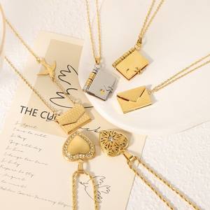 Collection de colliers à breloques secrètes en gros, acier inoxydable plaqué or 18 carats, collier avec pendentif en forme de <span class=keywords><strong>livre</strong></span>, de cœur ou d'oiseau pour elle, cadeau - Product Image 3