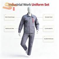 Ensemble uniforme de travail gris personnalisable SIKE, vêtements de travail multi-poches avec bordure rouge sur la poitrine
