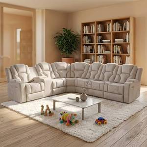 Muebles de Lujo Modernos, Sillón Reclinable Eléctrico de Esquina, Tela Rhino, Sofá en Forma de L para Sala de Estar - Product Image 1
