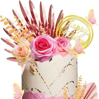 Feuilles de palmier et de ginkgo décoratives en papier écologique blanc doré pour gâteaux de Noël et d'anniversaire, vente en gros, assortiment de pièces