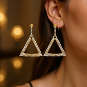 Pendientes triangulares de cristal chapados en oro amarillo de lujo para mujer, joyería geométrica para fiesta - Product Image 2