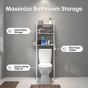 Étagère de salle de bain à 3 niveaux, moderne, à poser au-dessus des toilettes, robuste, multi-niveaux, pour rangement, étagère de toilettes - Product Image 3