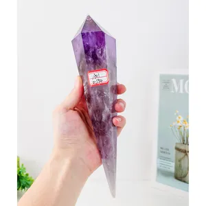 大尺寸天然石英魔杖紫水晶权杖水晶点能量石装饰品