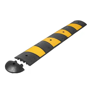 6 Foot Rubber Speed Bumps Humps 2 Channel With Scatter Glass Reflective Yellow Targets For Asphalt