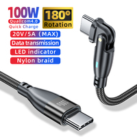 Câble de charge rapide USB C 100W PD à rotation de 180 degrés, USB C vers USB C, câble de données Type C 5A pour ordinateur portable de jeu, smartphone