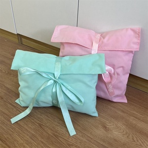 BSCI Luxury Pink Cotton Linen <b>Envelope</b> Custom Ribbon Printed Makeup Dust Bag Cosmetic Perfume Pouch with Flap <b>Gift</b> Packing - Product Image 1