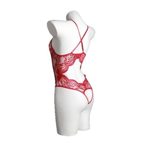 Sexy <b>Lace</b> Bodysuit Red See-Through Stretch Women's Bodysuits - Product Image 4