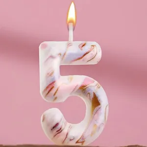 인쇄 된 파란색과 분홍색 천연 밀랍 파라핀 왁스 번호 숫자 검정 생일 파티 양초 파스텔
