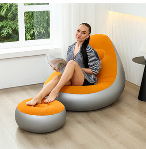 Factory Customized Portable Multicolor PVC Flocked <b>Sofa</b> Foldable and Thickened <b>Inflatable</b> Lazy <b>Sofa</b> with Foot Stool - Product Image 1