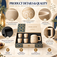 Ensemble de tasses en céramique de qualité supérieure avec un design géométrique élégant gravé au laser, ensemble de tasses à café en céramique en gros