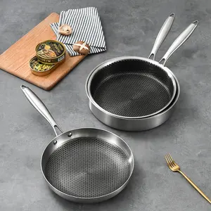 316/304 Stainless Steel Frying Pan Honeycomb Etched Coating Nonstick Frying Pan 3 Layer Steel Frying Pan