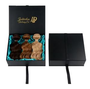 Boîte de luxe renforcée pour perruques et postiches, personnalisable avec logo, noire, à fermeture magnétique, avec <span class=keywords><strong>ruban</strong></span>, pour emballage cadeau - Product Image 1